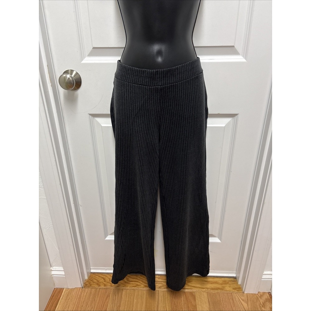 Wide Leg Pull On Charcoal Gray Stripe Y2K Low Rise Pant Thick Waistband - Small